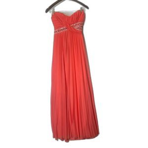 JODI KRISTOPHER Coral Strapless Maxi Party Formal Wedding Dress Sz 5 Junior